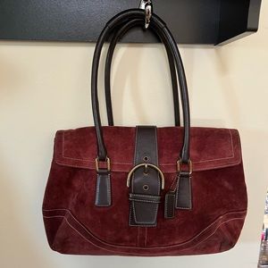 Coach burgundy suede buckle flap shoulder bag